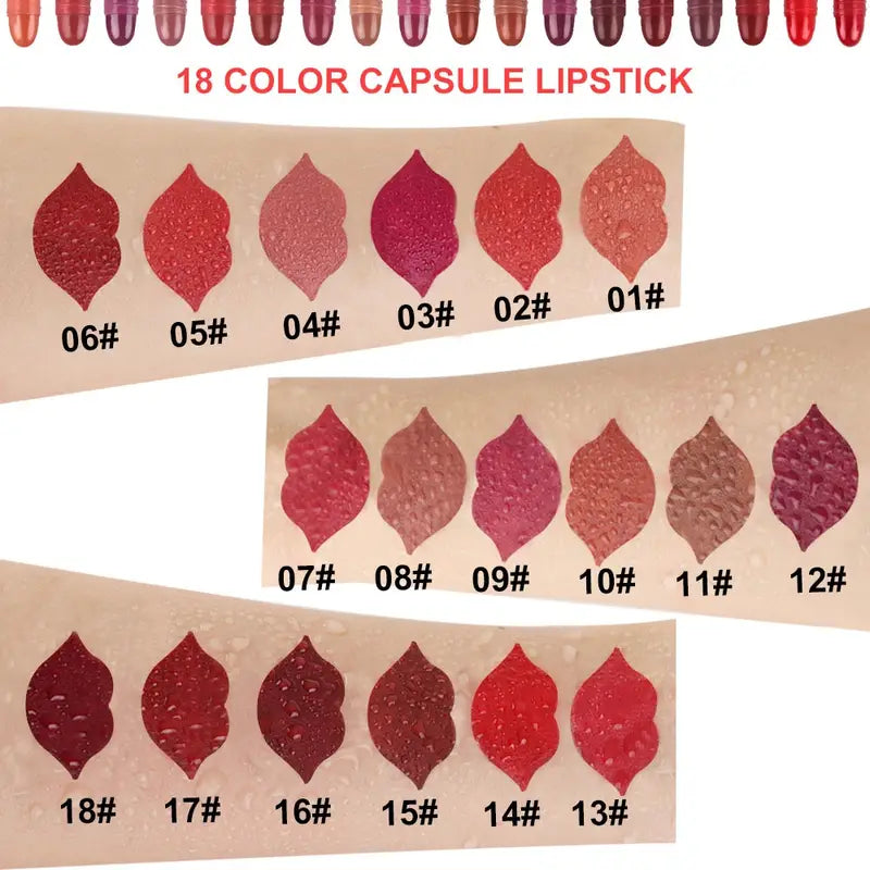 18 pcs/set Long-Lasting Velvet Matte Capsule Lipstick Set