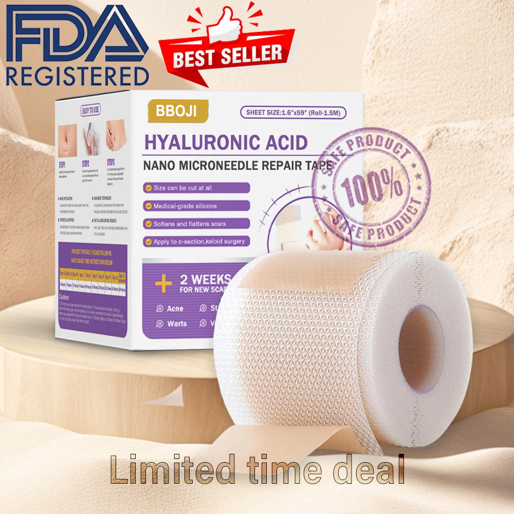 ✅Official Store |BBOJI® Hyaluronic Acid Nano Microneedle Repair Tape🏥(Treatment of old and new scars, reduction of surgical scars, stretch marks, keloids, acne, burns, warts, dermatomes and varicose veins)